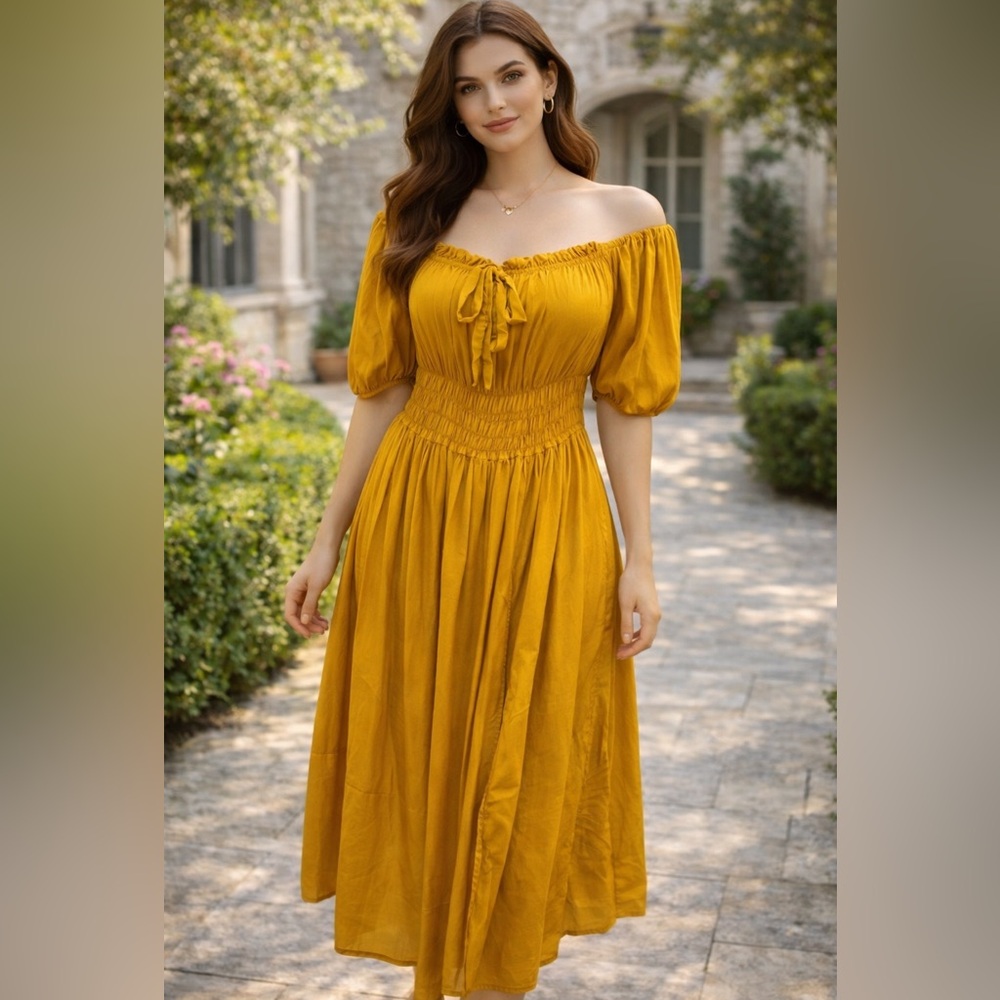 Chic Mustard Off-Shoulder Maxi Dress